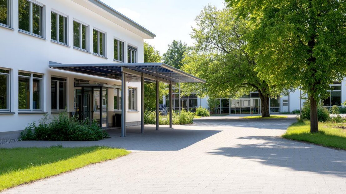 Gewerbe- oder Bürogebäude mit Glasfassade
